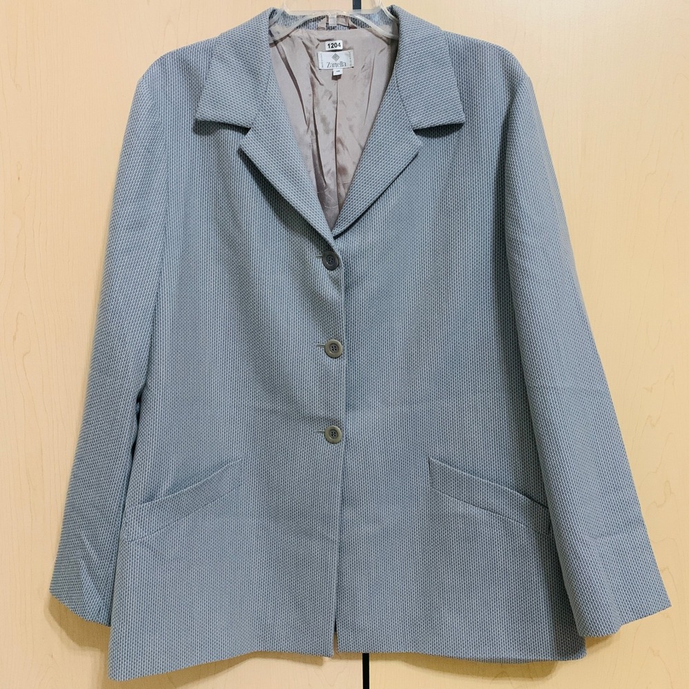 Zanella Blazer Jacket Women's Size 16 Blue Green Geometric Print Made in Italy